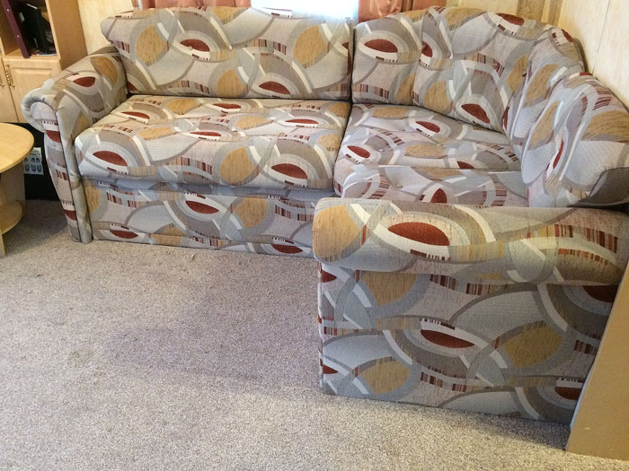 Holiday park caravan seating re-upholstered cushions, backrests and arms