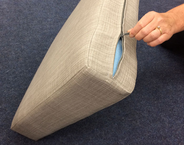 Our holiday park cushions are fitted with a full length, out of sight zip